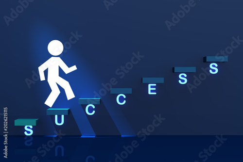 Man icon start to climb staircase for success