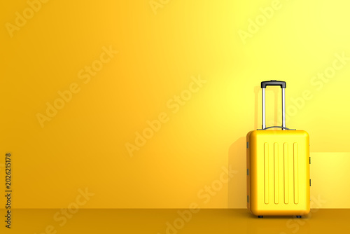 Yellow suitcase against the yellow background