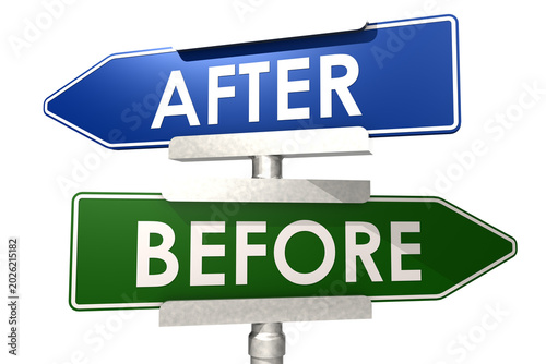 Before and after road sign isolated on white background