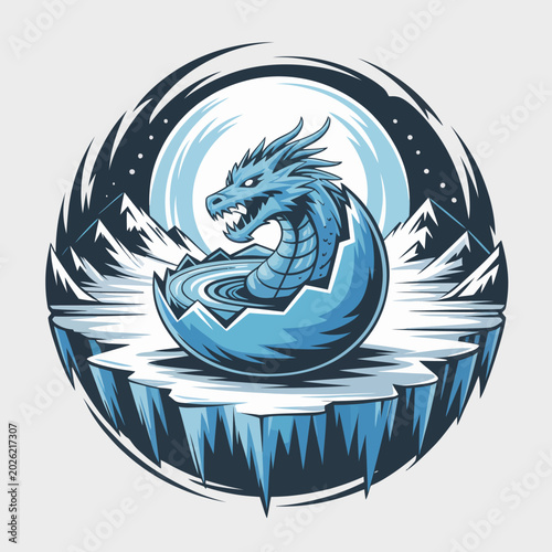 фотографія Blue dragon emerging from ice circle.