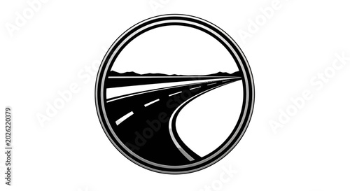 Foto Stylized Circular Road Icon with Landscape Background