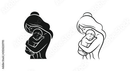 Obraz na plátně Mother embracing baby silhouette embrace