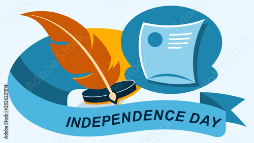 Foto Flat vector illustration of feather pen and document for Independence Day