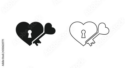 Heart Shaped Key, Lock and Key Icon, Love Symbol, Vector Graphics