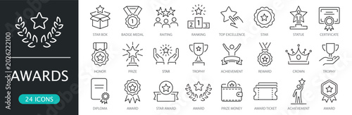 Foto Awards line icon set