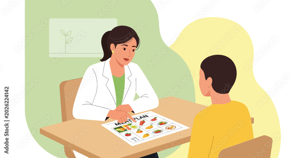 Fototapeta premium Doctor consulting patient with healthy food diet plan.