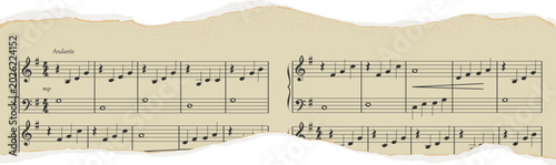 Musical Notes On Torn Paper Vintage