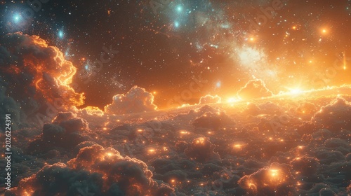 Celestial Landscape with Glowing Clouds
