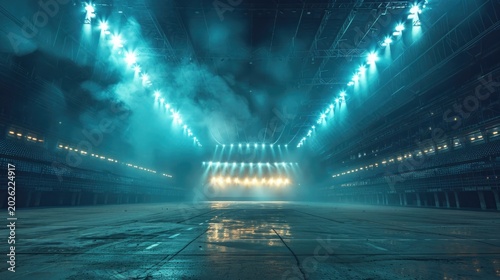 Futuristic Indoor Venue with Dramatic Lighting and Atmosphere