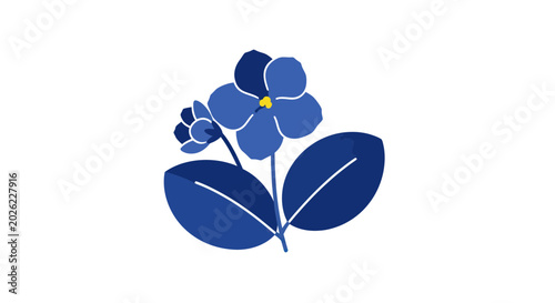 Tableau sur toile Blue Violet Flower Illustration, Simple Botanical Art, White Background