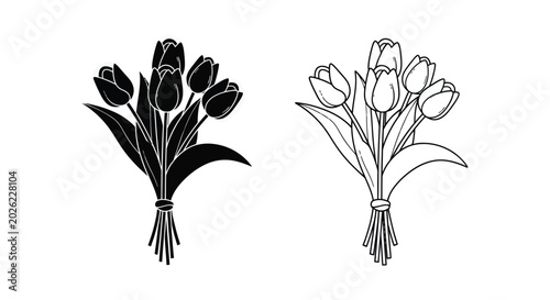 Photos Bouquet of five tulips in black and white