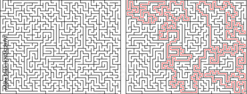 Complex Maze Puzzle with Solution Path Illustration