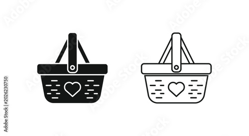 Picnic basket with heart symbol set food