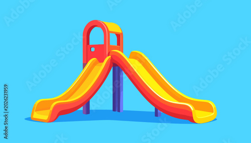 Playground Slide with Two Slides on Blue Background