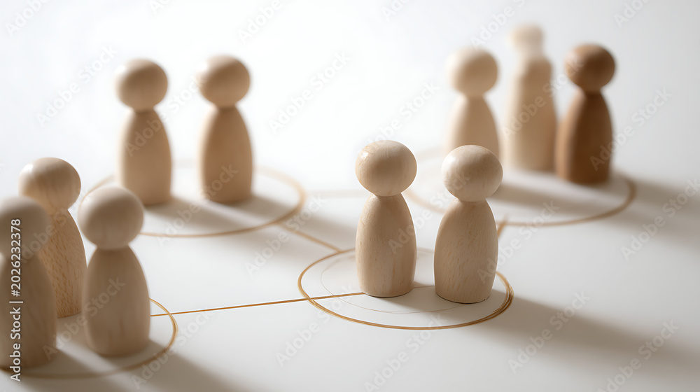 Obraz premium Abstract representation of interconnected individual figures forming a network, illustrating community, social bonds, and global communication