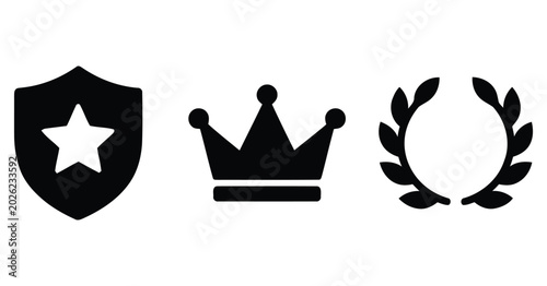 Photography Shield with star crown and laurel wreath icons on a white background