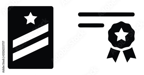 Photos Military rank insignia and award medal icon set black silhouette on a white back