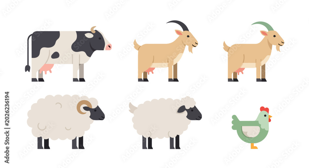 Obraz premium Farm Animals Collection Illustration.