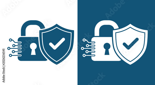 Cyber security padlock and shield protection icon for data safety