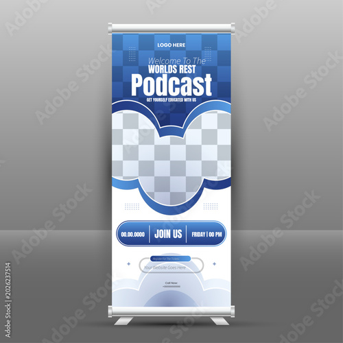 Modern Podcast Roll Up Banner Template for Audio Show Promotion