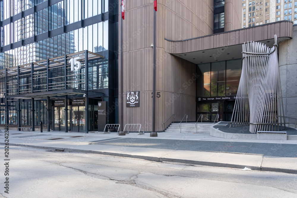 Fototapeta premium Toronto, Ontario, Canada - May 18, 2026: The entrance to the Landlord and Tenant Board ( LTB) on Grosvenor Street in Toronto, Canada. LTB is an independent, quasi judicial provincial tribunal that res
