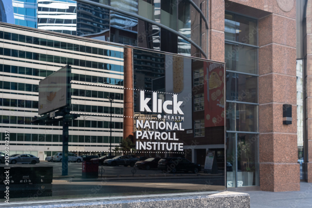 Fototapeta premium Toronto, Ontario, Canada - May 18, 2026: National Payroll Institute main headquarters on Bloor Street East, Toronto, Ontario, Canada. The National Payroll Institute is a professional association