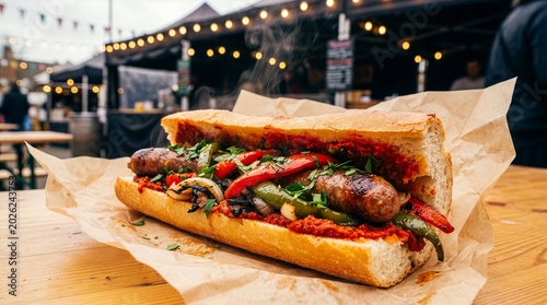Tunisian Merguez Sandwich with Harissa and Grilled Peppers