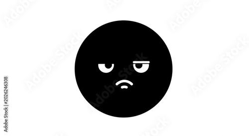 Schilderij op canvas Emoji silhouette depicting a grumpy face with squinted eyes and a downturned mouth captures a mood of annoyance or dissatisfaction in a minimalist black circular graphic design element