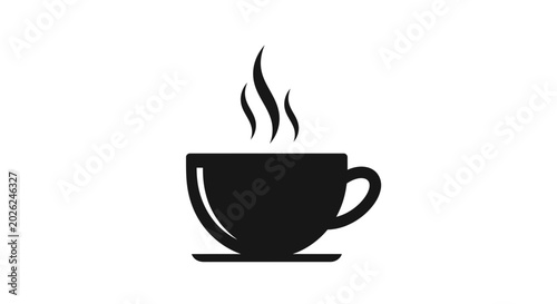 Fotografía Coffee cup silhouette featuring rising steam renders a classic beverage icon for cafe branding and menu design projects requiring a clean minimalist graphic element with generous copy space included