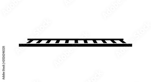 Fotografie Railroad tracks extend horizontally across the frame to signify journey, industrial connectivity, and transportation infrastructure in a stark, monochromatic, flat design illustration for modern