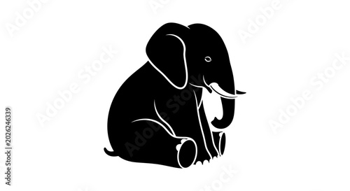 Foto Elephant silhouette sits calmly on a white background to represent wildlife conservation efforts and the majestic nature of endangered species in a minimalist graphic style for modern design projects