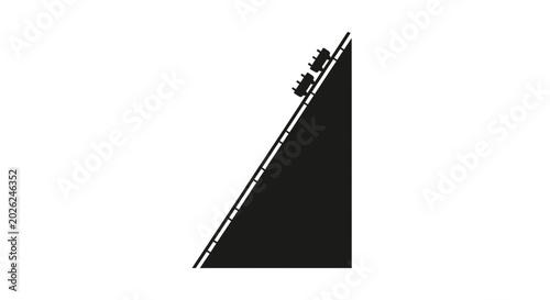 Tableau sur toile Funicular railway climbs a steep incline on a track in this minimalist black and white graphic illustration