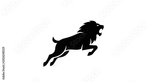 Photos Black silhouette of a running lion.