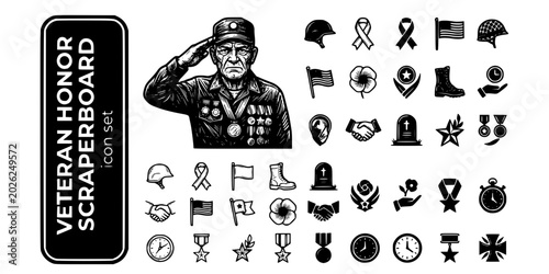 Tableau sur toile Veteran Honor Scraperboard Black White-Medal Weathered Face Proud-Service Human