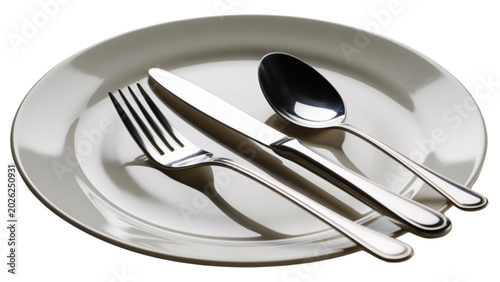 Tableau sur toile Silverware set on white plate