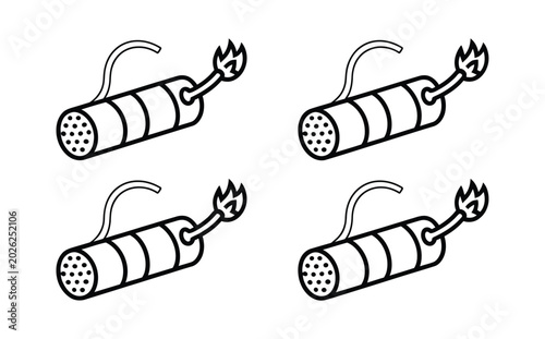 Canvas Print Four dynamite sticks silhouette with lit fuses in black and white vector style r