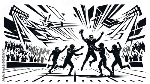 Tableau sur toile American football players celebrating a touchdown on the field.