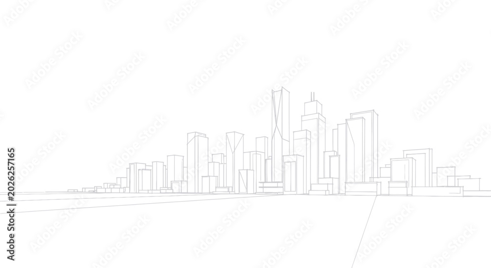 Fototapeta premium Minimalist Line Art Drawing of a Modern City Skyline.