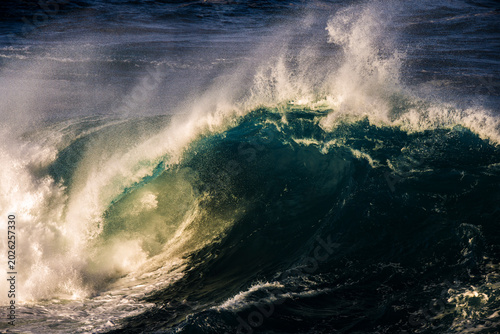 Giant storm wave breaking along the Sydney east coast, Australia with powerful surf, sea spray and dramatic ocean energy.