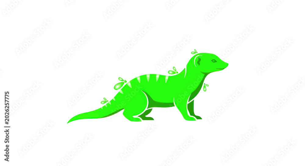 Fototapeta premium Green Mongoose with Leaves, Isolated on White Background