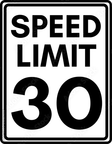 Bilde på lerret Maximum Speed Limit 30 mph Traffic Sign Vector