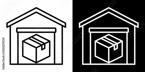 Warehouse Storage White Icon Set Design