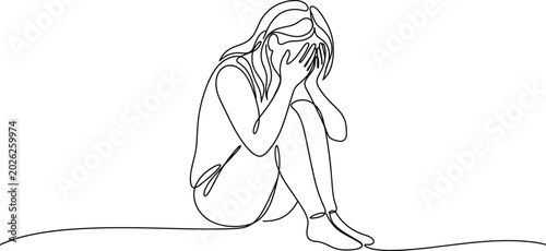 Foto Sad woman, depressed person, line art illustration, minimalist drawing, emotiona