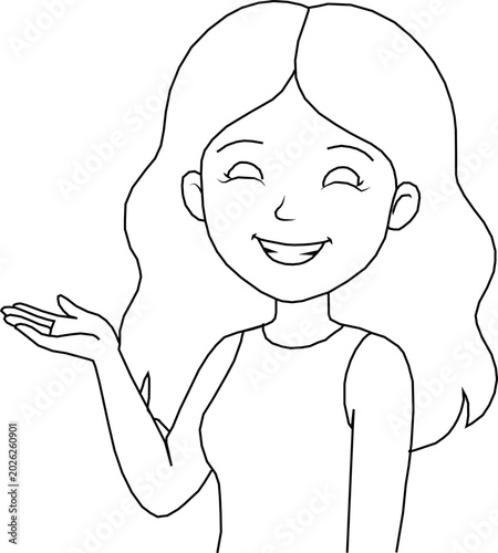 Fotografie A smiling cartoon woman with wavy hair gesturing with her hand