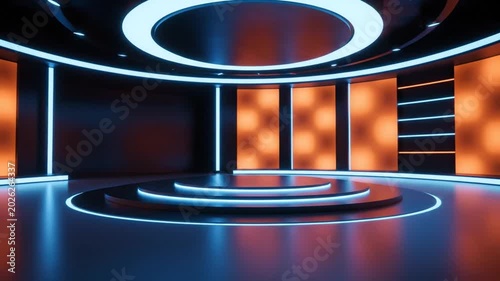 Futuristic Stage with Blue and Orange Lights.
