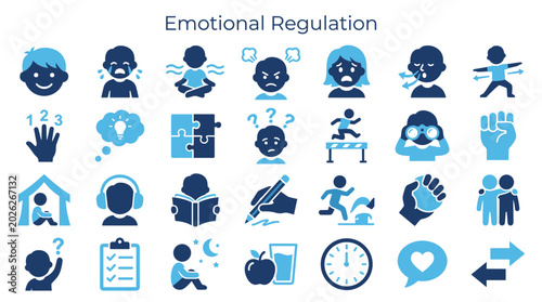Canvas-taulu Emotional Regulation Icons Set Representing Feelings Coping Mechanisms And Menta
