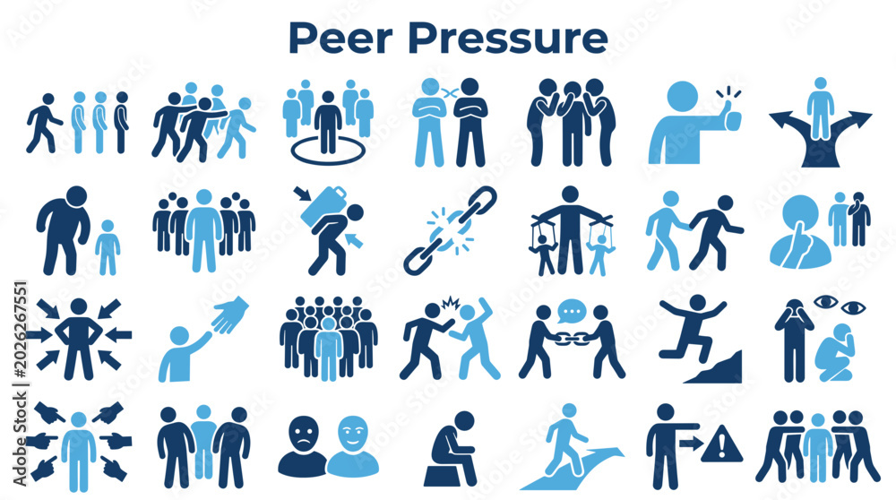 Εκτύπωση καμβά Collection of icons illustrating peer pressure concepts including group influenc