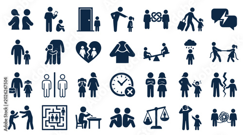 Bild auf Leinwand Illustrations of family conflict, relationship problems, divorce, and emotional