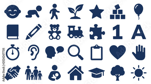 Obraz na płótnie Collection of educational and developmental icons representing childhood learnin