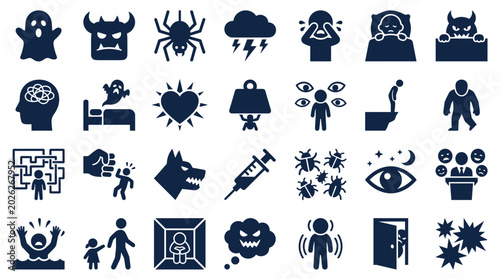 Bild auf Leinwand Collection of icons representing fears phobias anxieties and mental health issue